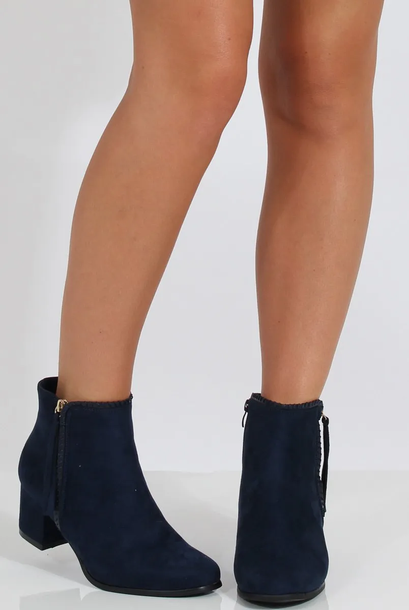 Blue Stitch Detail Ankle Boots - Elise
