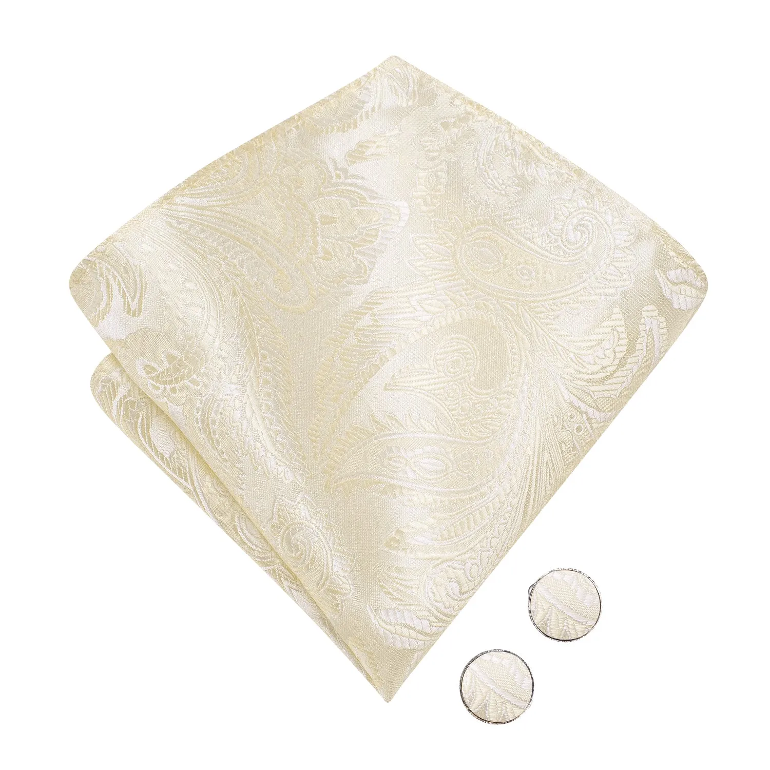 Champagne White Paisley Pre-tied Bow Tie Hanky Cufflinks Set