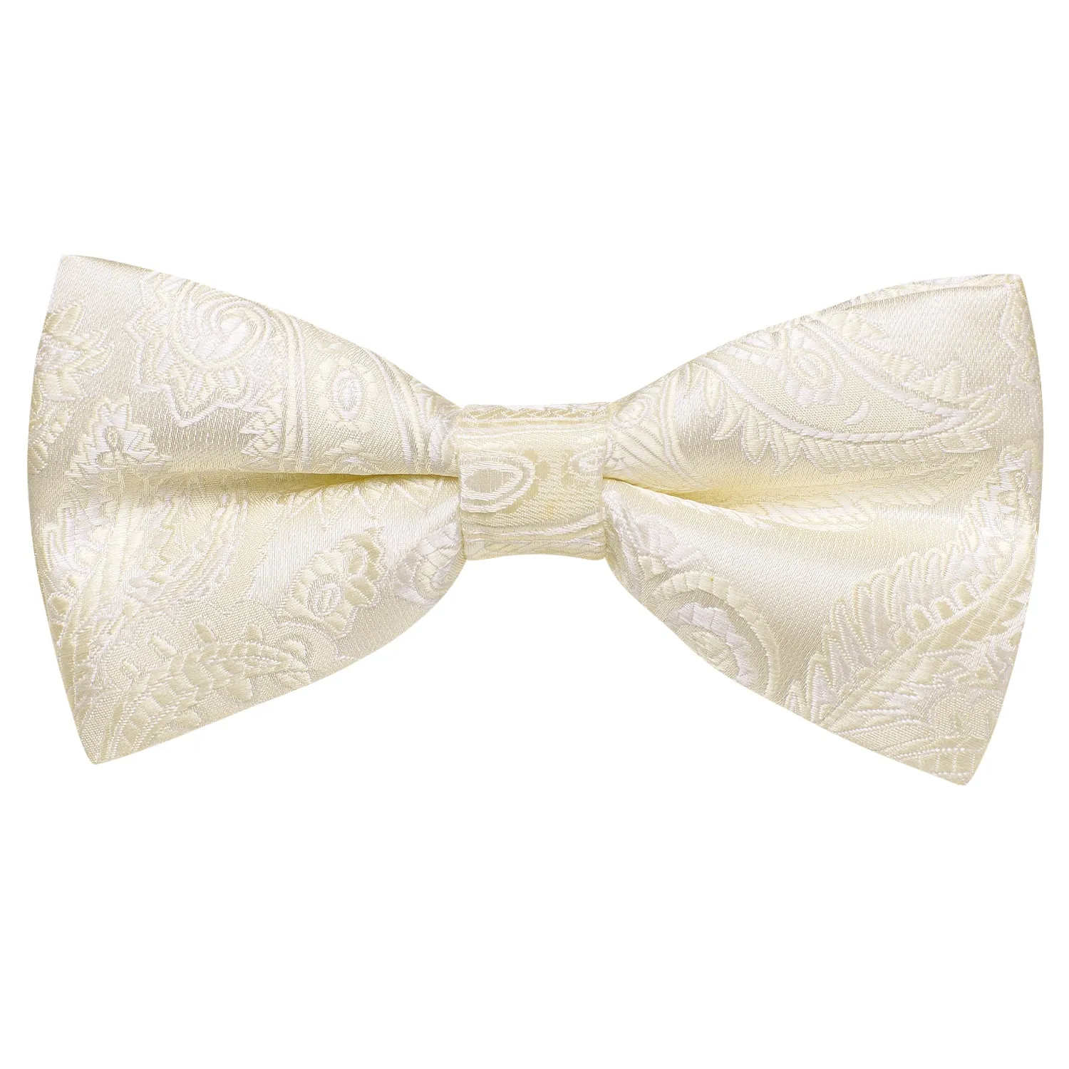 Champagne White Paisley Pre-tied Bow Tie Hanky Cufflinks Set