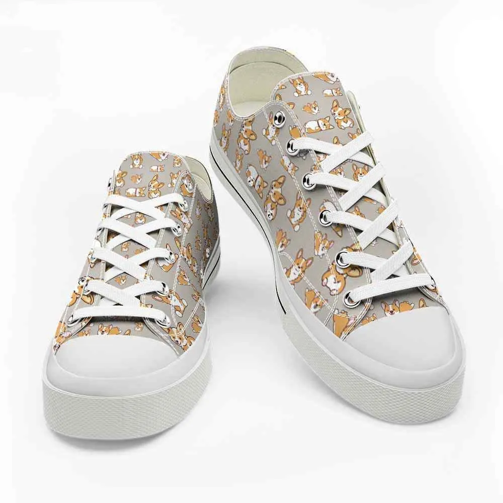 Corgi Cute Pattern Low Top Shoes - Happy International Dog Day Canvas Sneaker, Dog Printed Shoes, Canvas Shoes For Men, Women