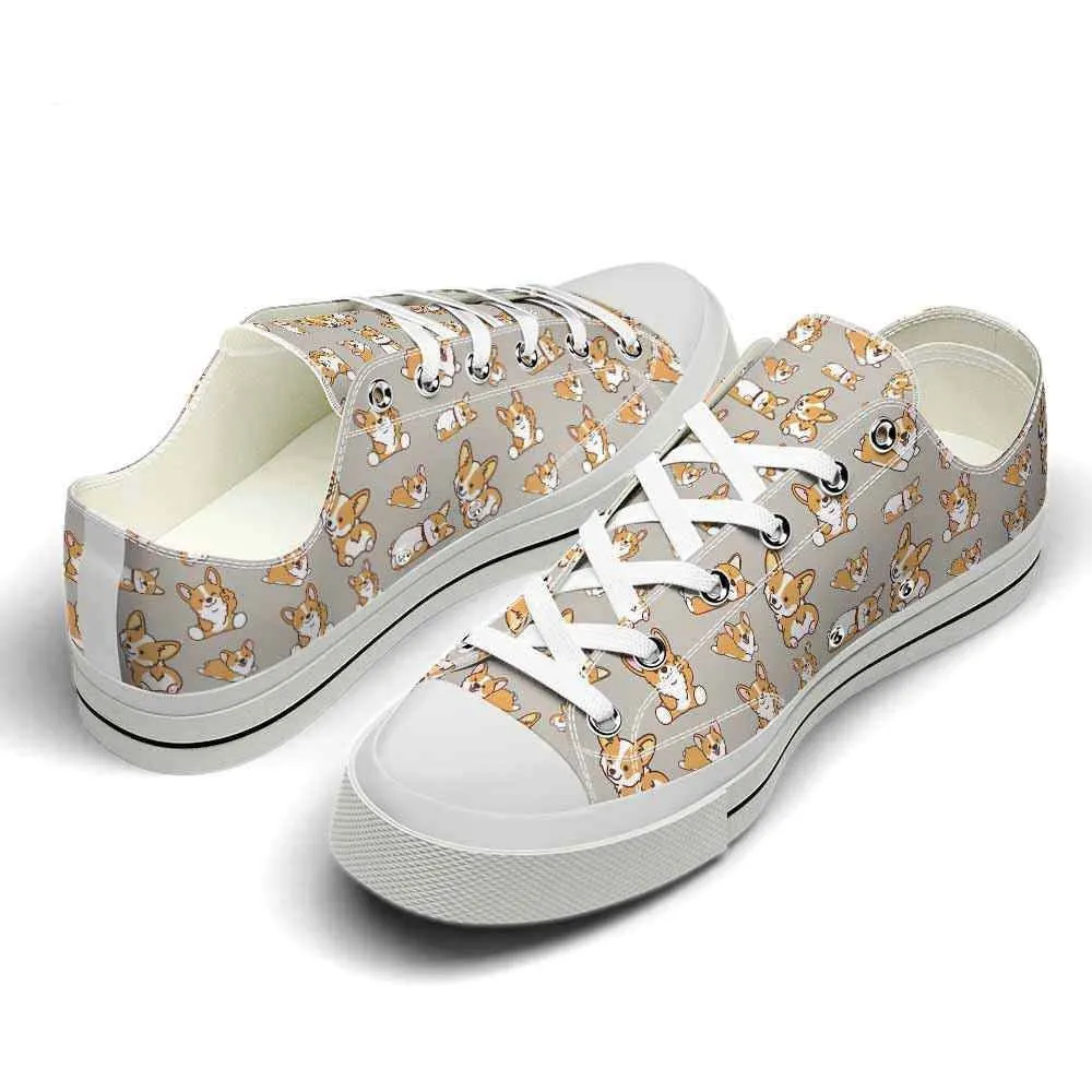 Corgi Cute Pattern Low Top Shoes - Happy International Dog Day Canvas Sneaker, Dog Printed Shoes, Canvas Shoes For Men, Women