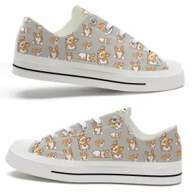 Corgi Cute Pattern Low Top Shoes - Happy International Dog Day Canvas Sneaker, Dog Printed Shoes, Canvas Shoes For Men, Women
