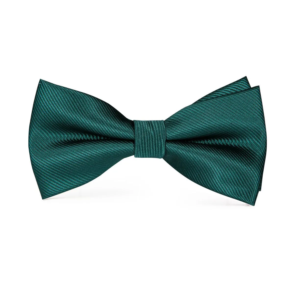 Dark Green Solid Pre-tied Bow Tie Hanky Cufflinks Set