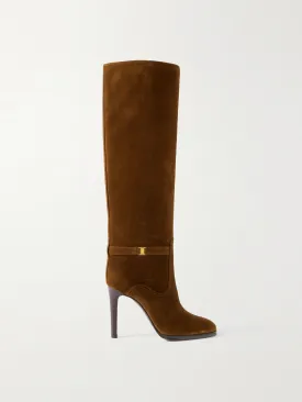 Diane logo-embellished suede knee boots