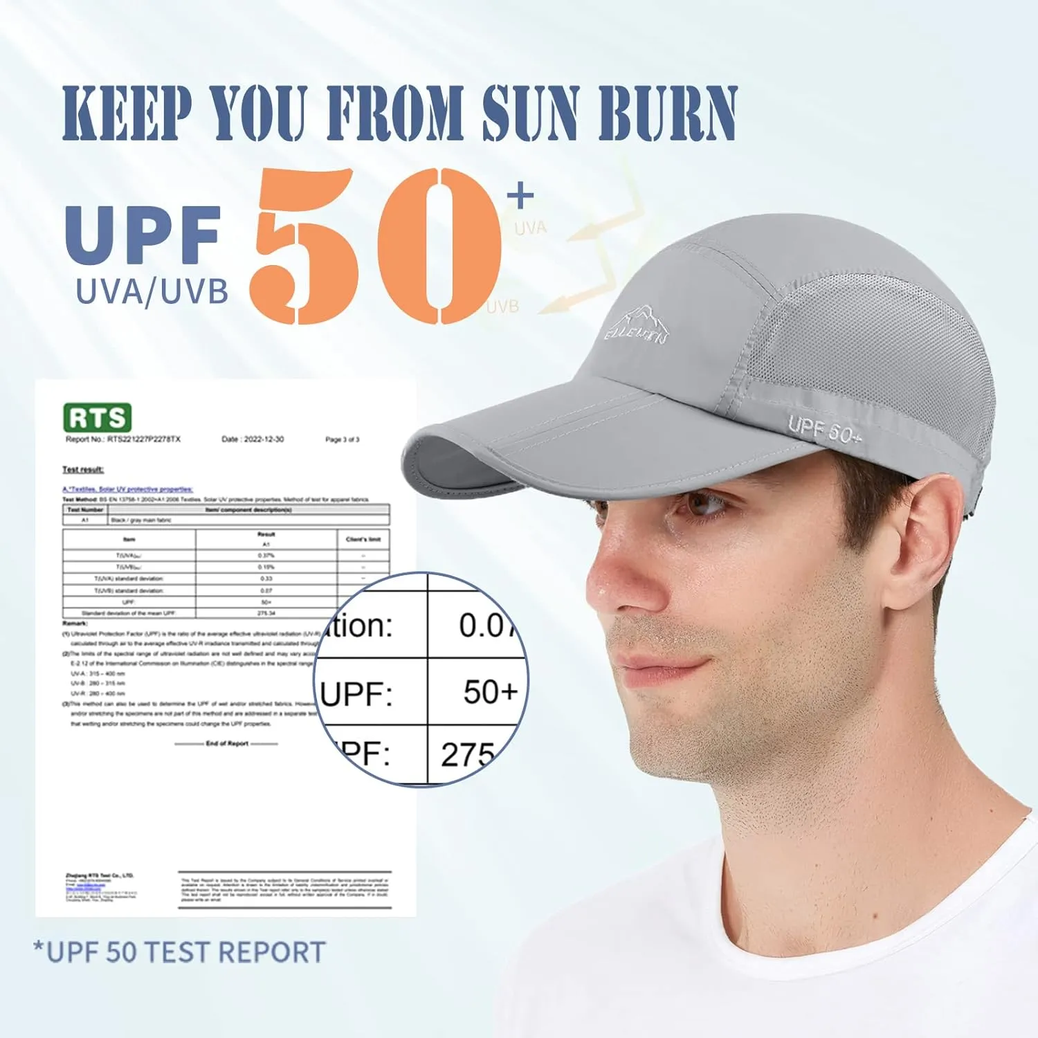 ELLEWIN Unisex Baseball Cap UPF 50 Unstructured Hat with Foldable Long Large Bill