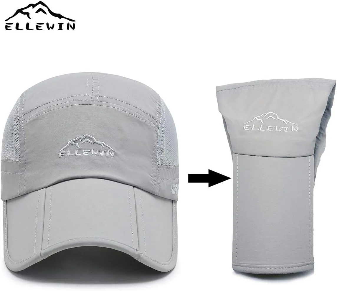 ELLEWIN Unisex Baseball Cap UPF 50 Unstructured Hat with Foldable Long Large Bill