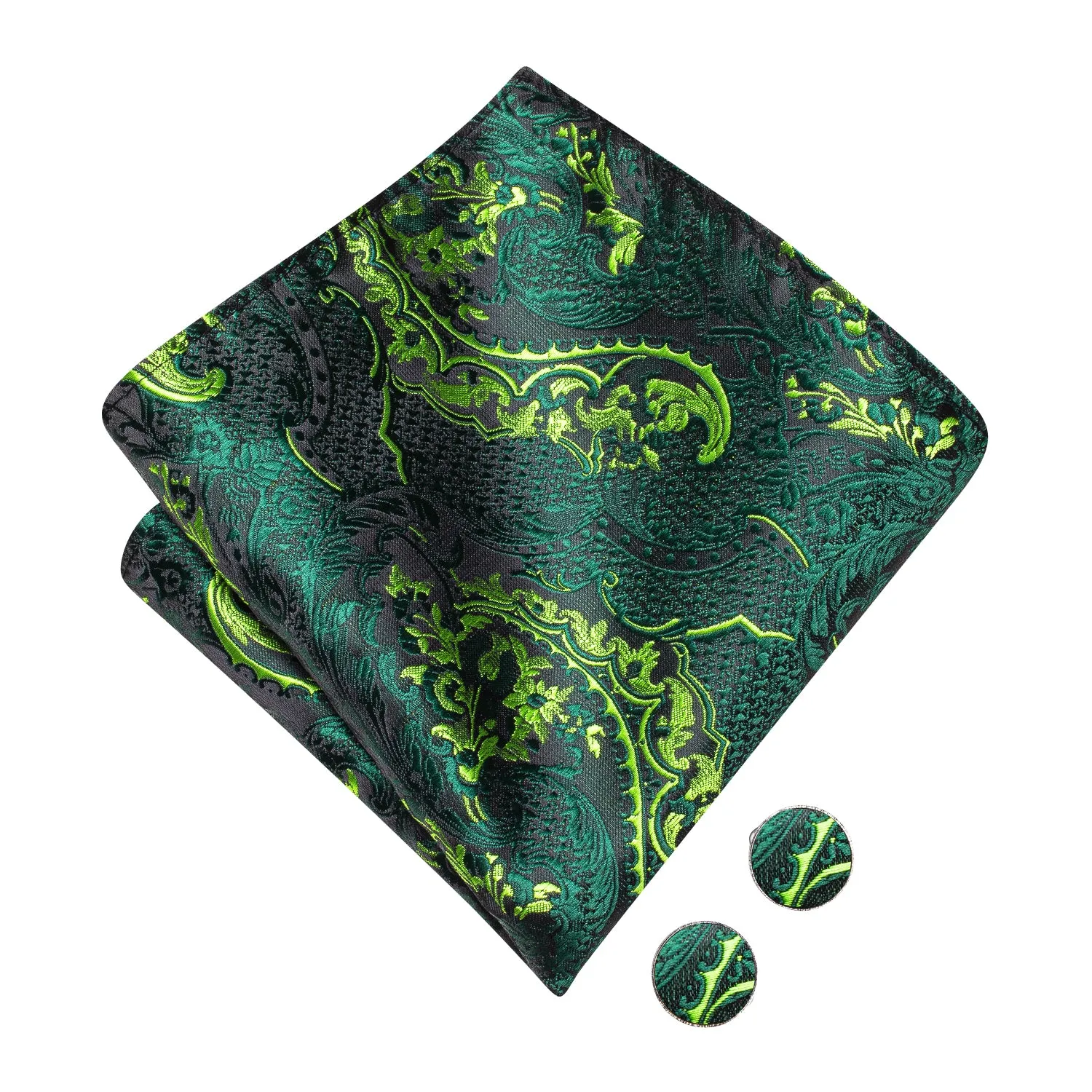 Emerald Green Paisley Pre-tied Bow Tie Hanky Cufflinks Set