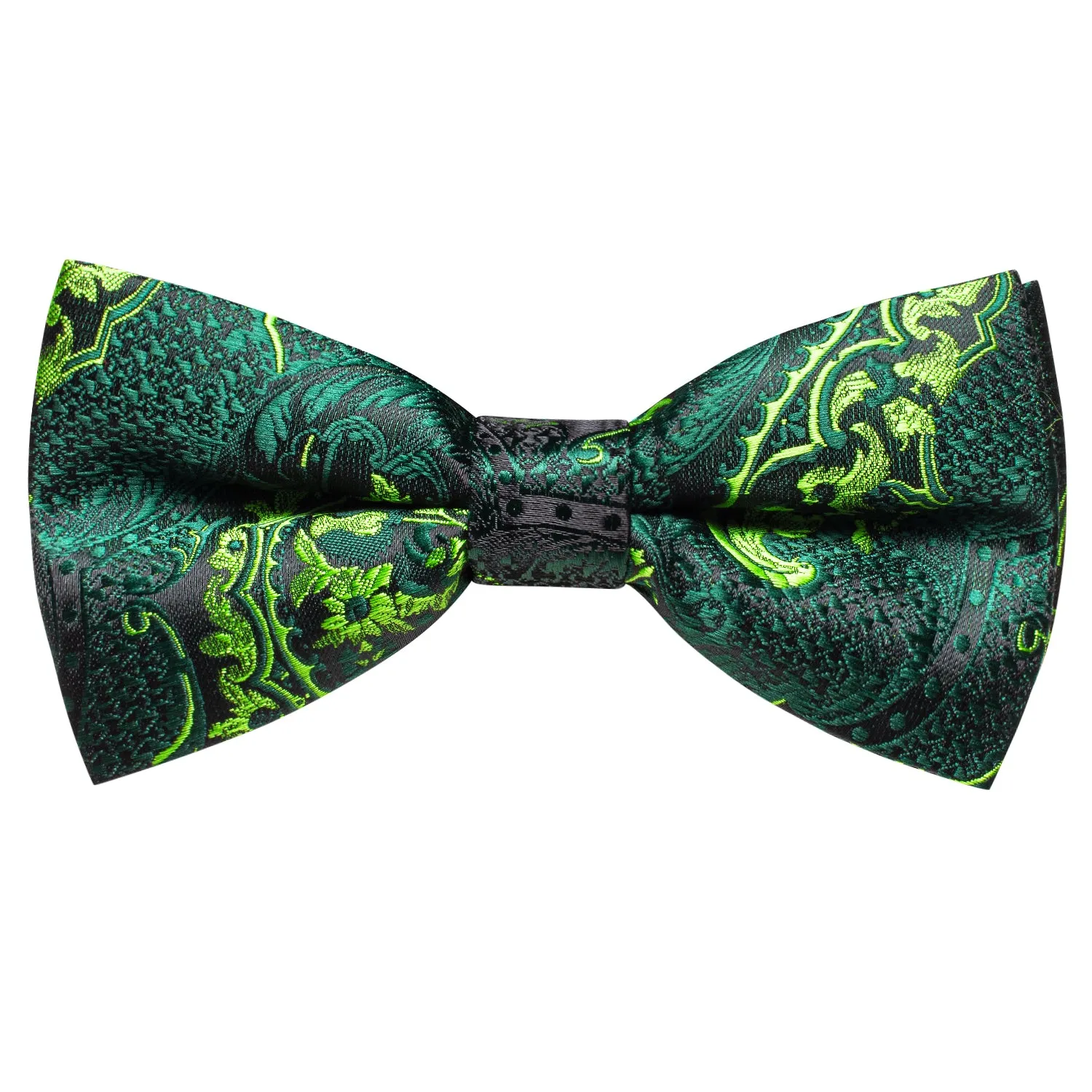 Emerald Green Paisley Pre-tied Bow Tie Hanky Cufflinks Set