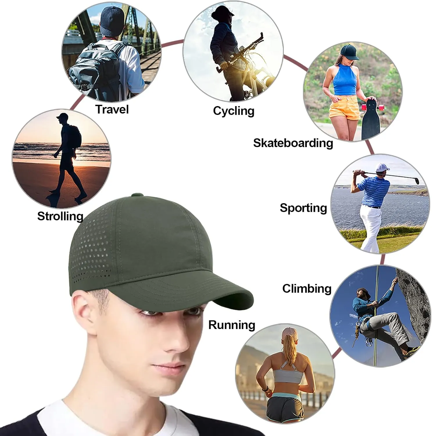 Enwokran Men Quick Dry Sport Baseball Cap, Athletic Fitted Cap Mesh Adjustable Plain Hat Running Trucker Hat for Women