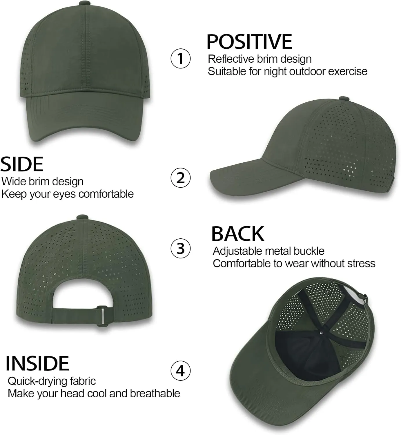 Enwokran Men Quick Dry Sport Baseball Cap, Athletic Fitted Cap Mesh Adjustable Plain Hat Running Trucker Hat for Women