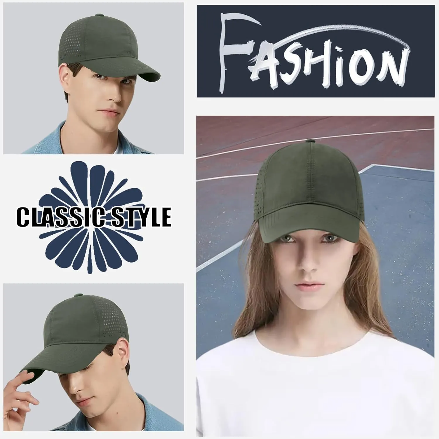 Enwokran Men Quick Dry Sport Baseball Cap, Athletic Fitted Cap Mesh Adjustable Plain Hat Running Trucker Hat for Women
