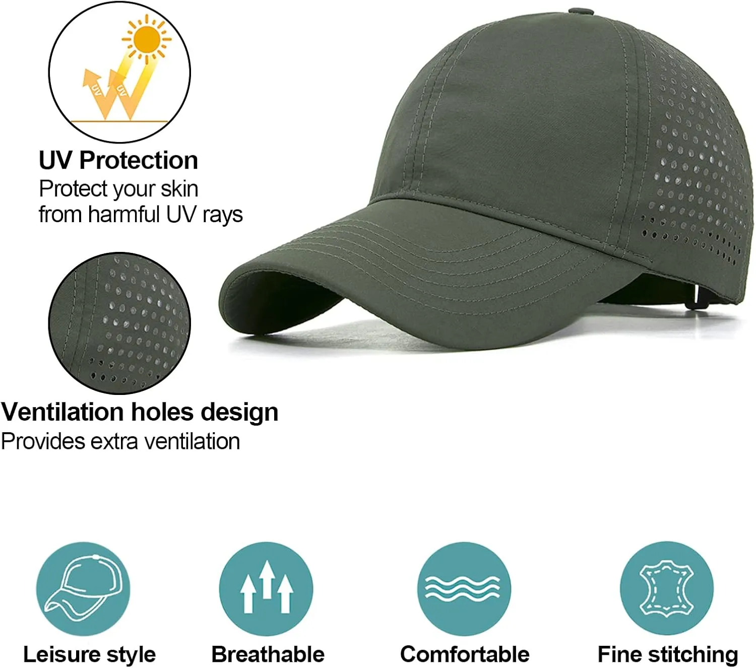 Enwokran Men Quick Dry Sport Baseball Cap, Athletic Fitted Cap Mesh Adjustable Plain Hat Running Trucker Hat for Women