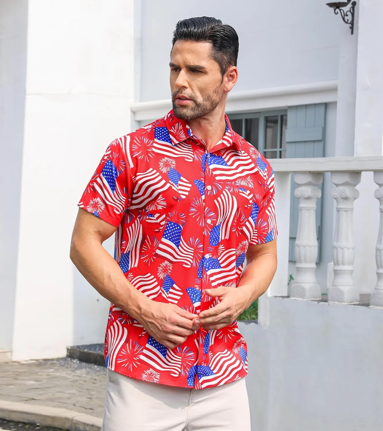 Fanient Mens Hawaiian Shirt Summer 3D Print Casual Short Sleeve Button Down Graphic Aloha Dress Shirts