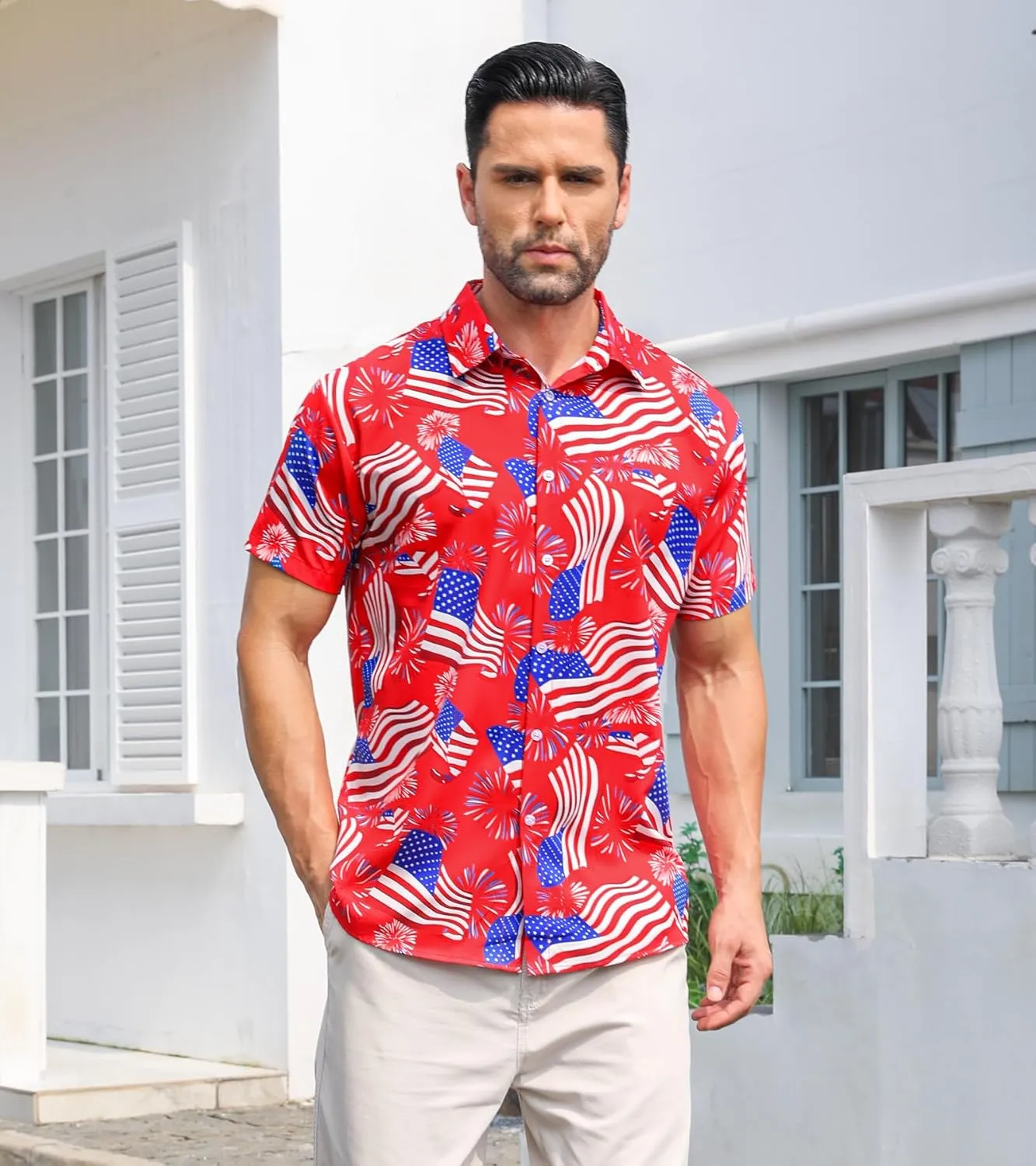 Fanient Mens Hawaiian Shirt Summer 3D Print Casual Short Sleeve Button Down Graphic Aloha Dress Shirts