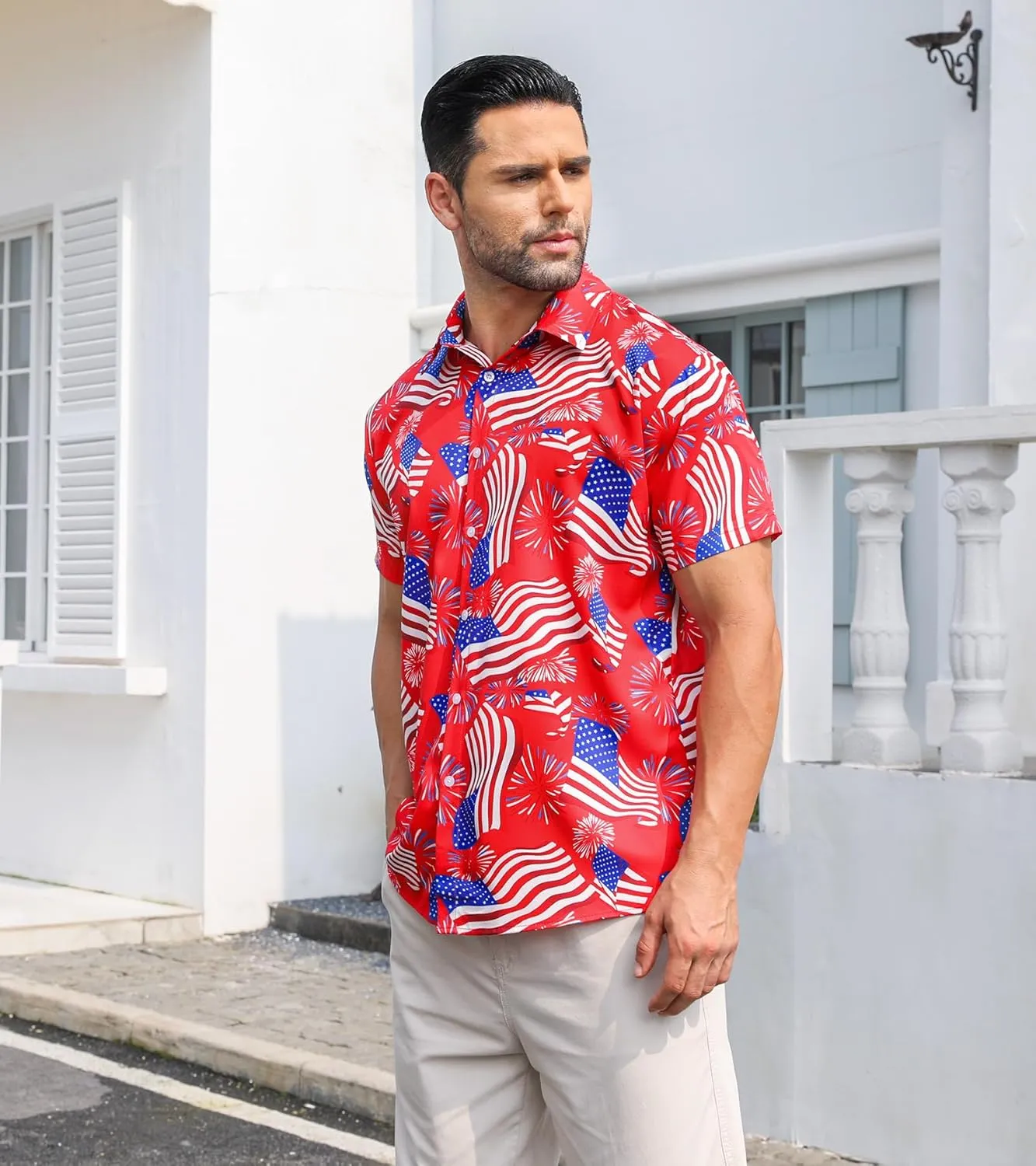 Fanient Mens Hawaiian Shirt Summer 3D Print Casual Short Sleeve Button Down Graphic Aloha Dress Shirts