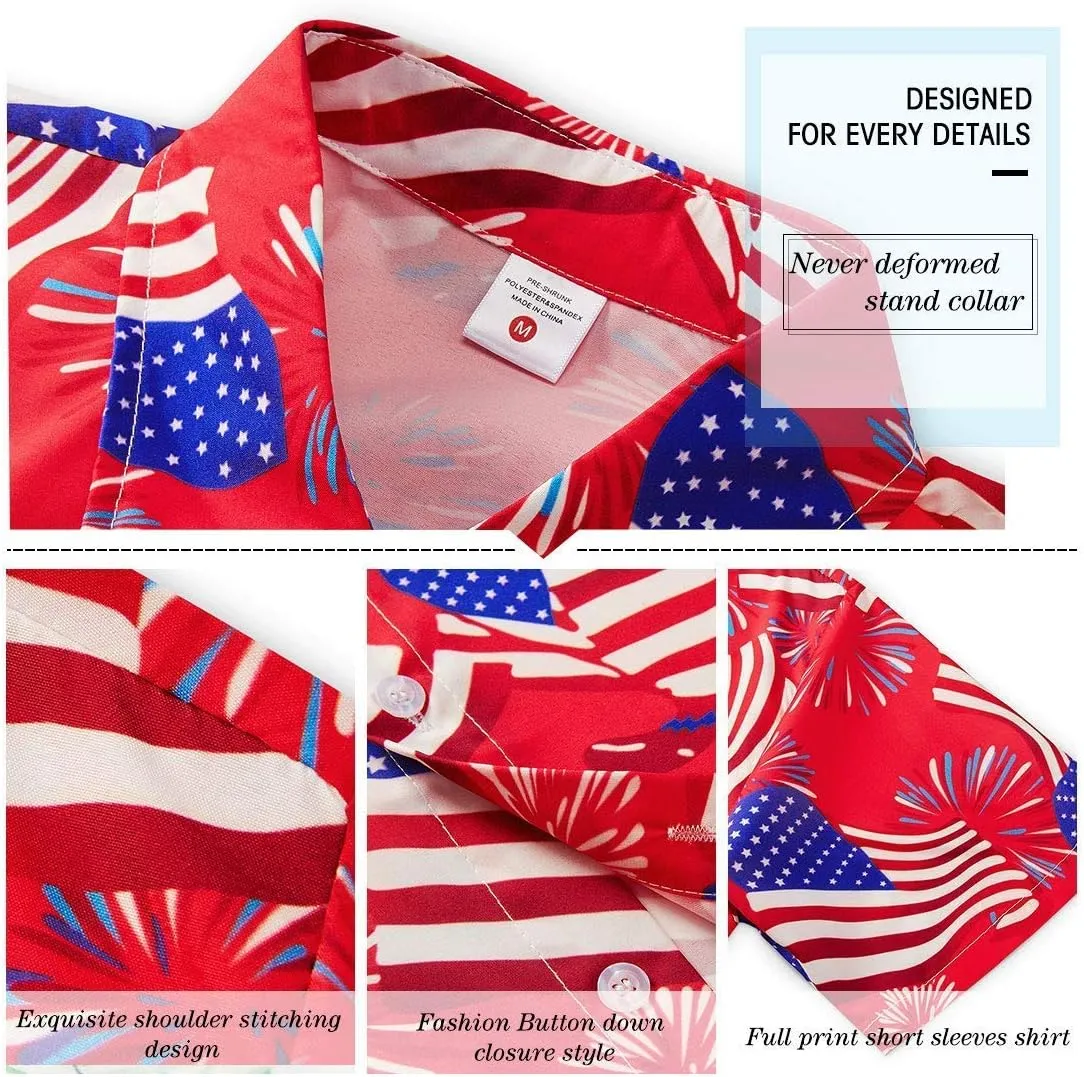 Fanient Mens Hawaiian Shirt Summer 3D Print Casual Short Sleeve Button Down Graphic Aloha Dress Shirts