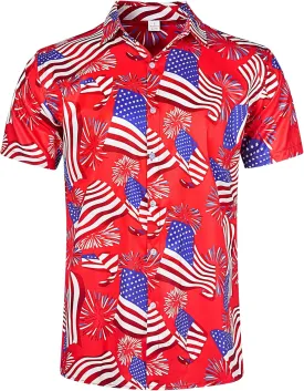 Fanient Mens Hawaiian Shirt Summer 3D Print Casual Short Sleeve Button Down Graphic Aloha Dress Shirts