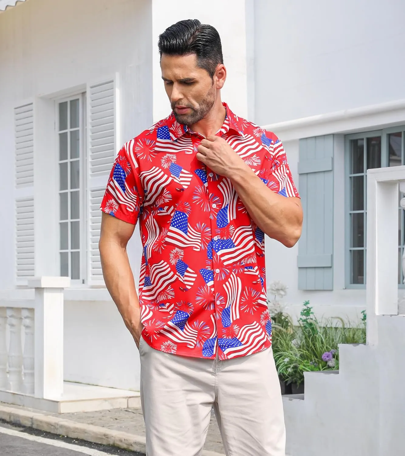 Fanient Mens Hawaiian Shirt Summer 3D Print Casual Short Sleeve Button Down Graphic Aloha Dress Shirts