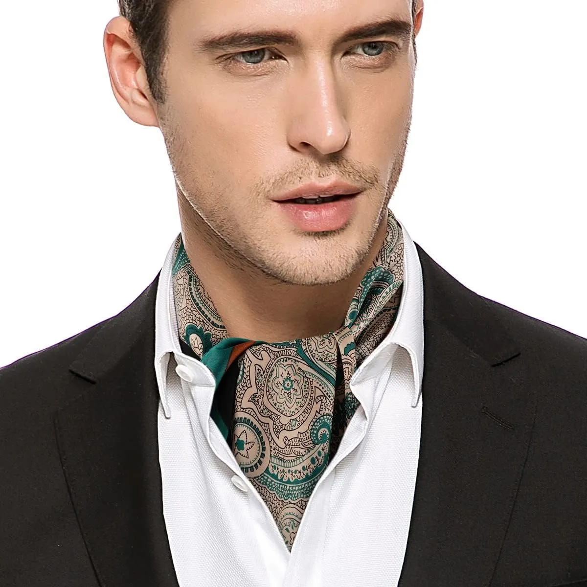 GERINLY Vintage Silk Feel Square Scarf for Men Satin Bandana Tiny Pattern Print Neckerchief Geometry Head Scarf