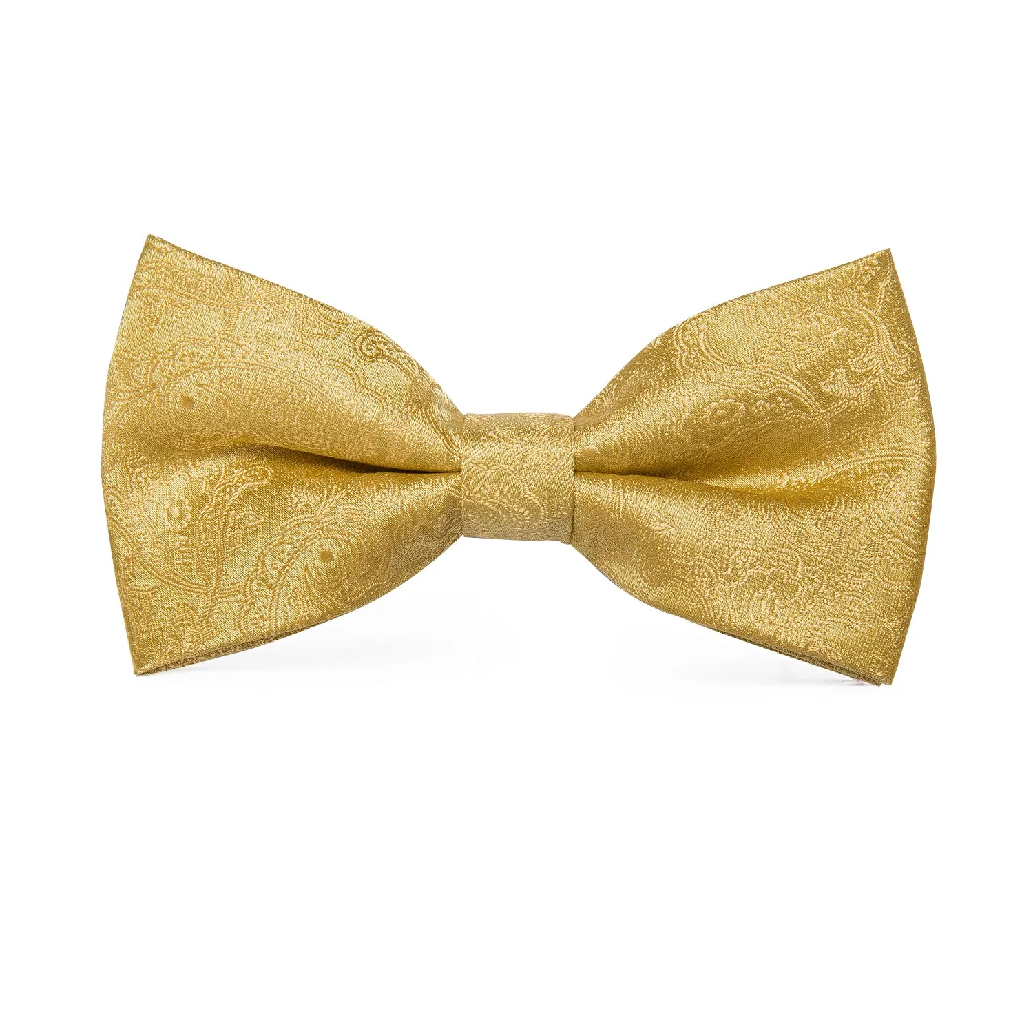Gold Paisley Pre-tied Bow Tie Hanky Cufflinks Pin Set