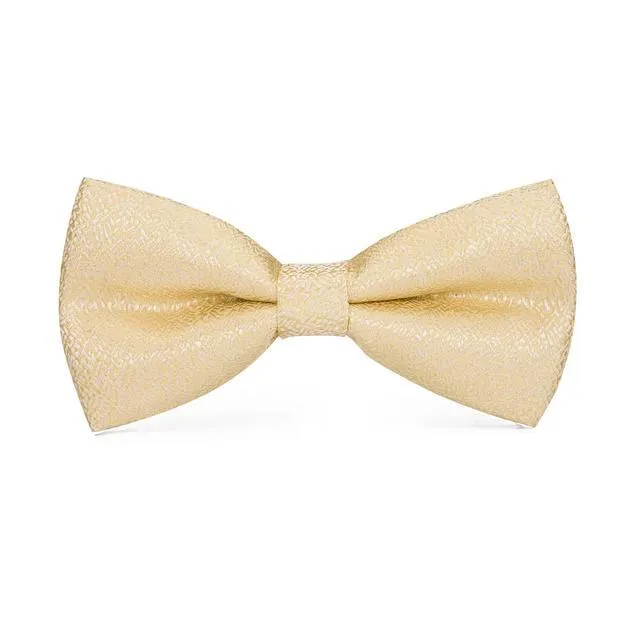 Gold Solid Pre-tied Bow Tie Hanky Cufflinks Set