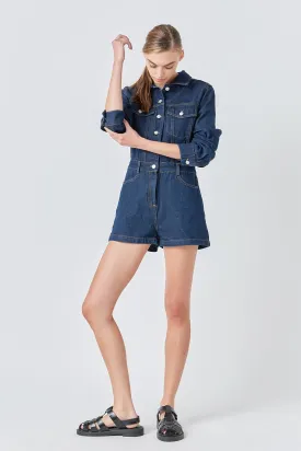Grey Lab - Denim Mini Jumpsuit