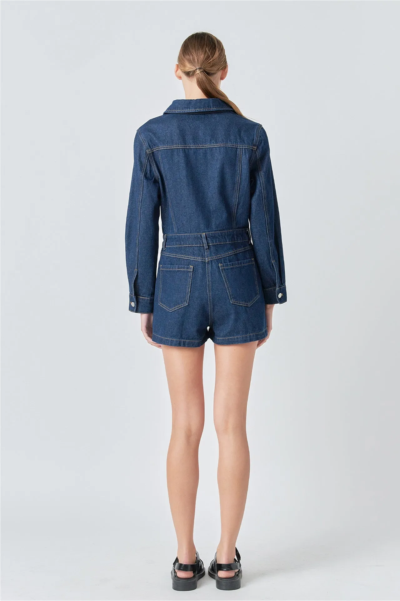 Grey Lab - Denim Mini Jumpsuit