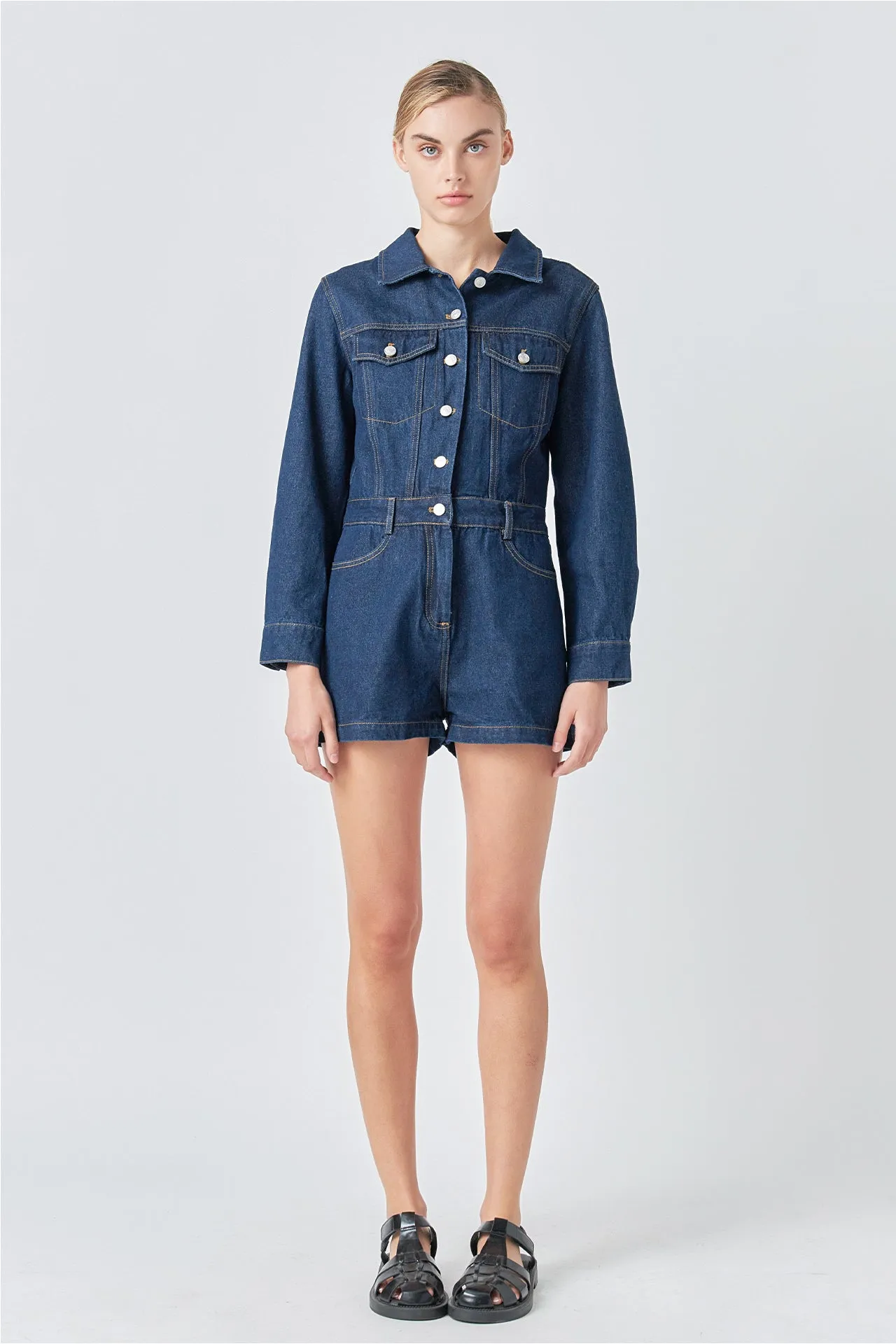 Grey Lab - Denim Mini Jumpsuit