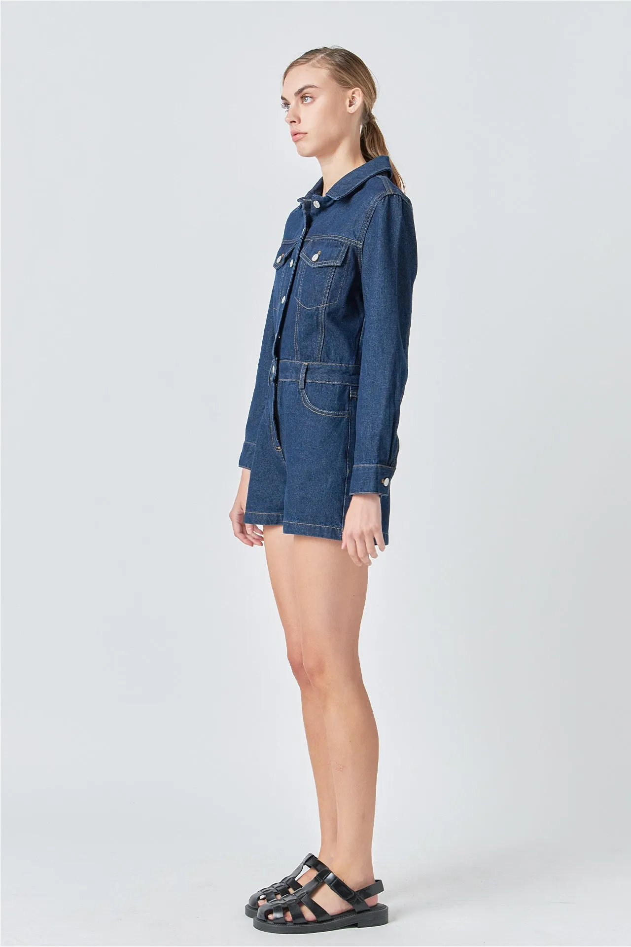 Grey Lab - Denim Mini Jumpsuit