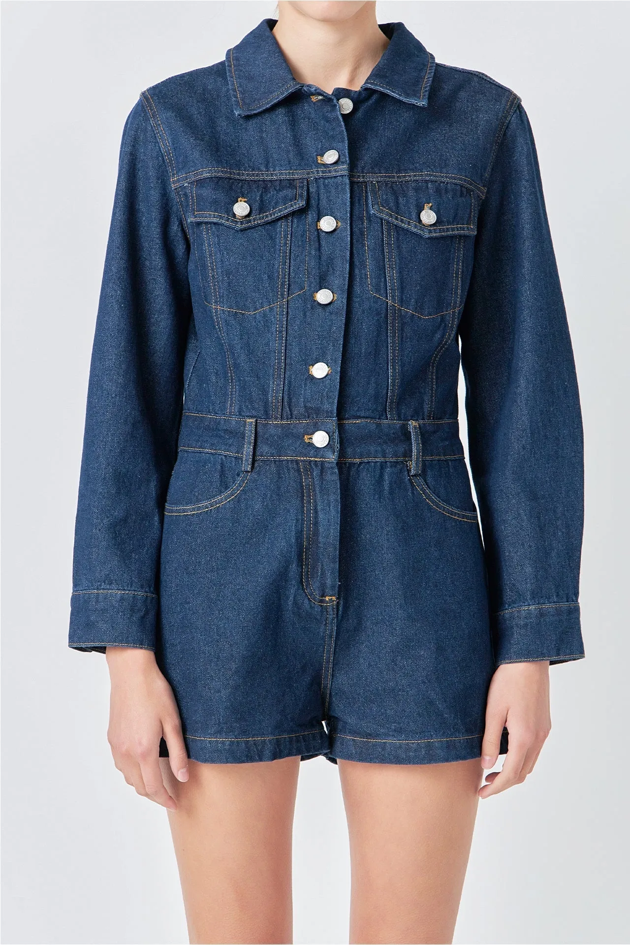 Grey Lab - Denim Mini Jumpsuit