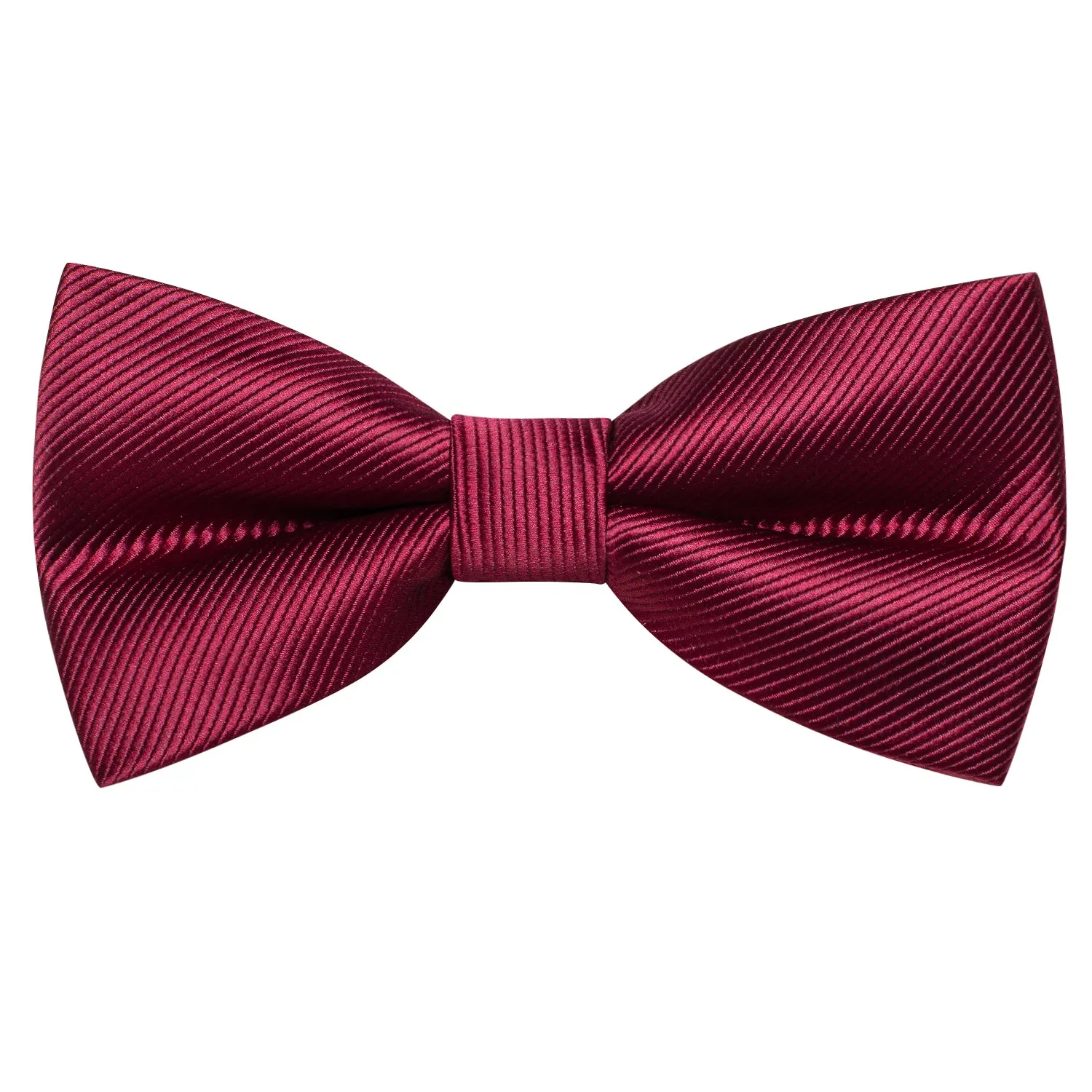 Hi-Tie Burgundy Red Striped Pre-tied Mens Bow Tie Hanky Cufflinks Set