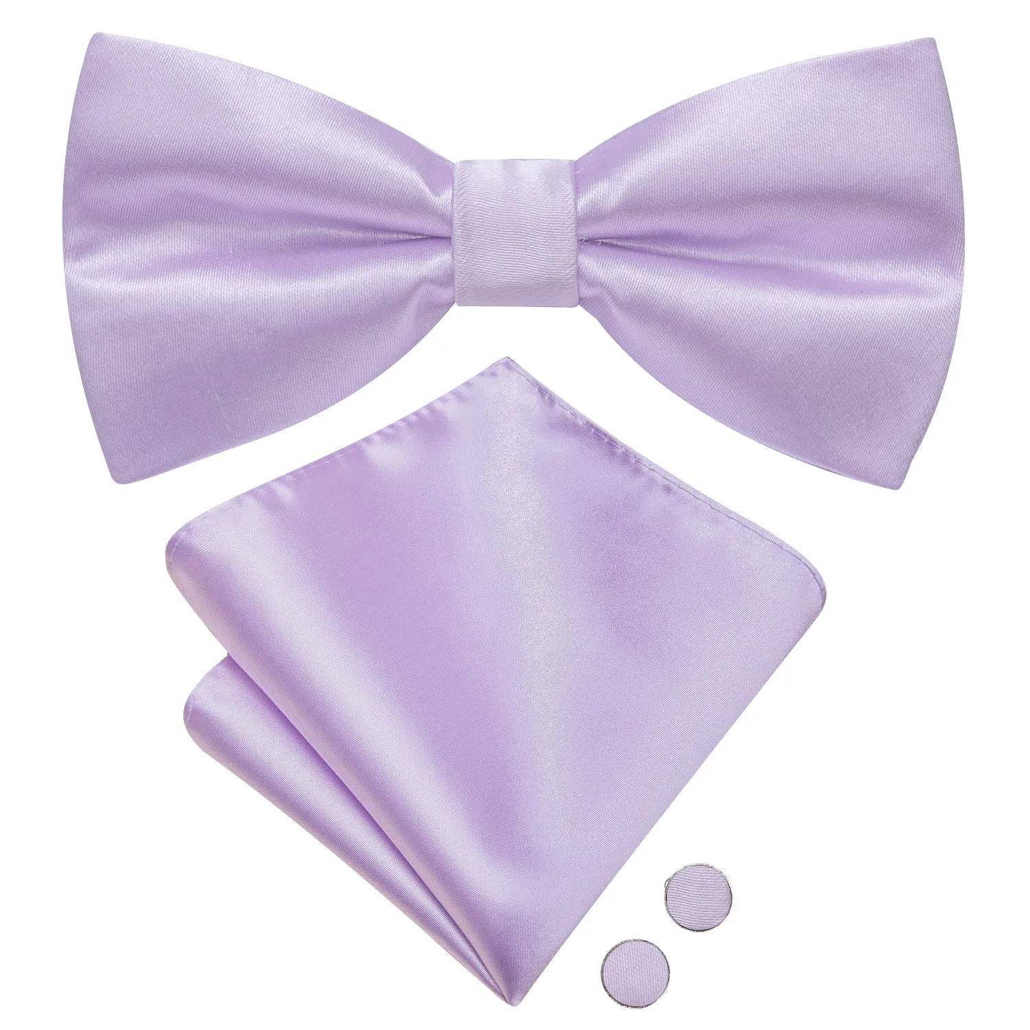 Hi-Tie Light Purple Solid Pre-tied Bow Tie Hanky Cufflinks Set