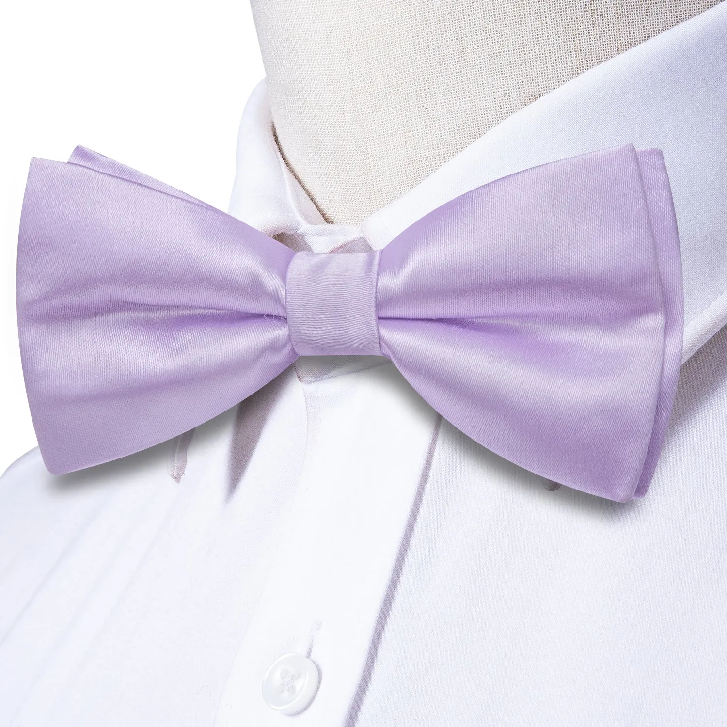 Hi-Tie Light Purple Solid Pre-tied Bow Tie Hanky Cufflinks Set