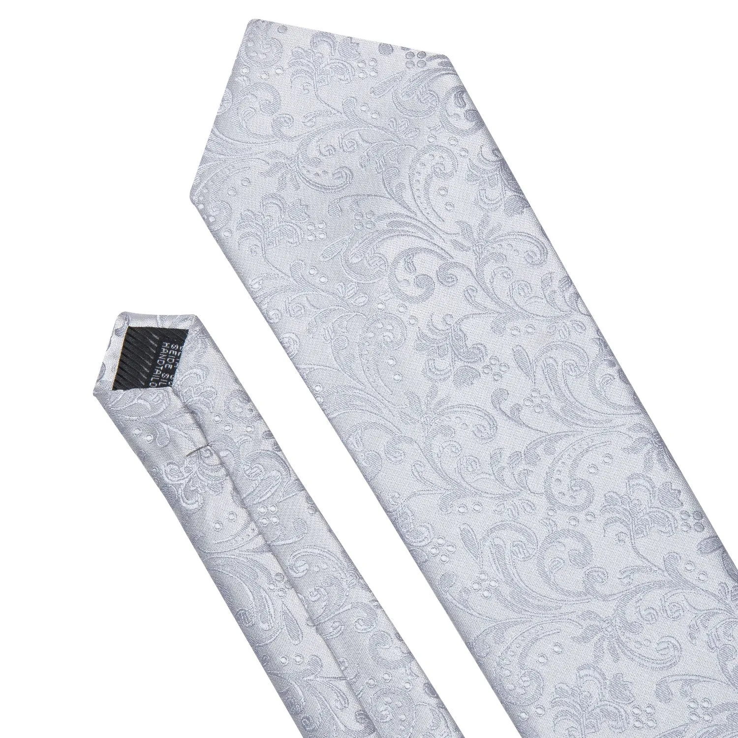 Hi-Tie Necktie Silver Floral Jacquard Tie Pocket Square Cufflinks Set