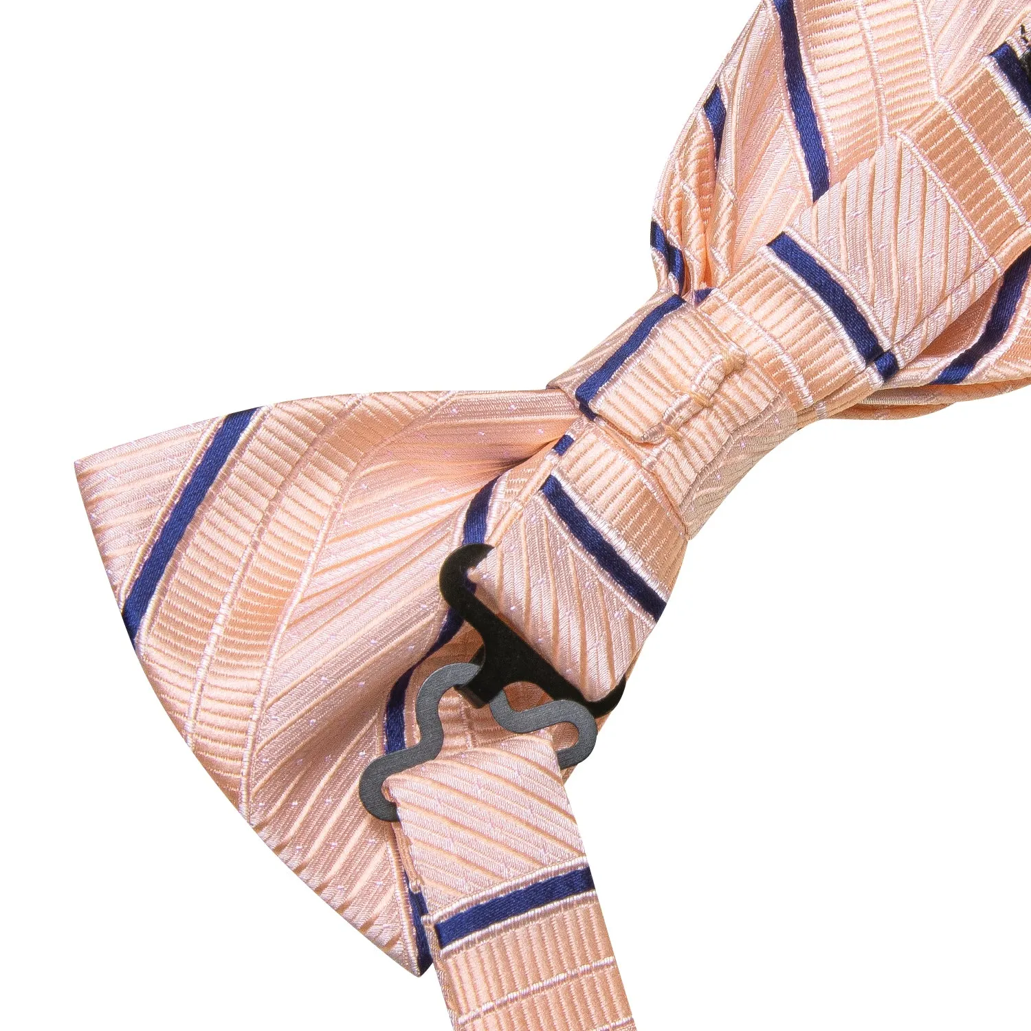 Hi-Tie Pink Blue Striped Pre-tied Bow Tie Hanky Cufflinks Set