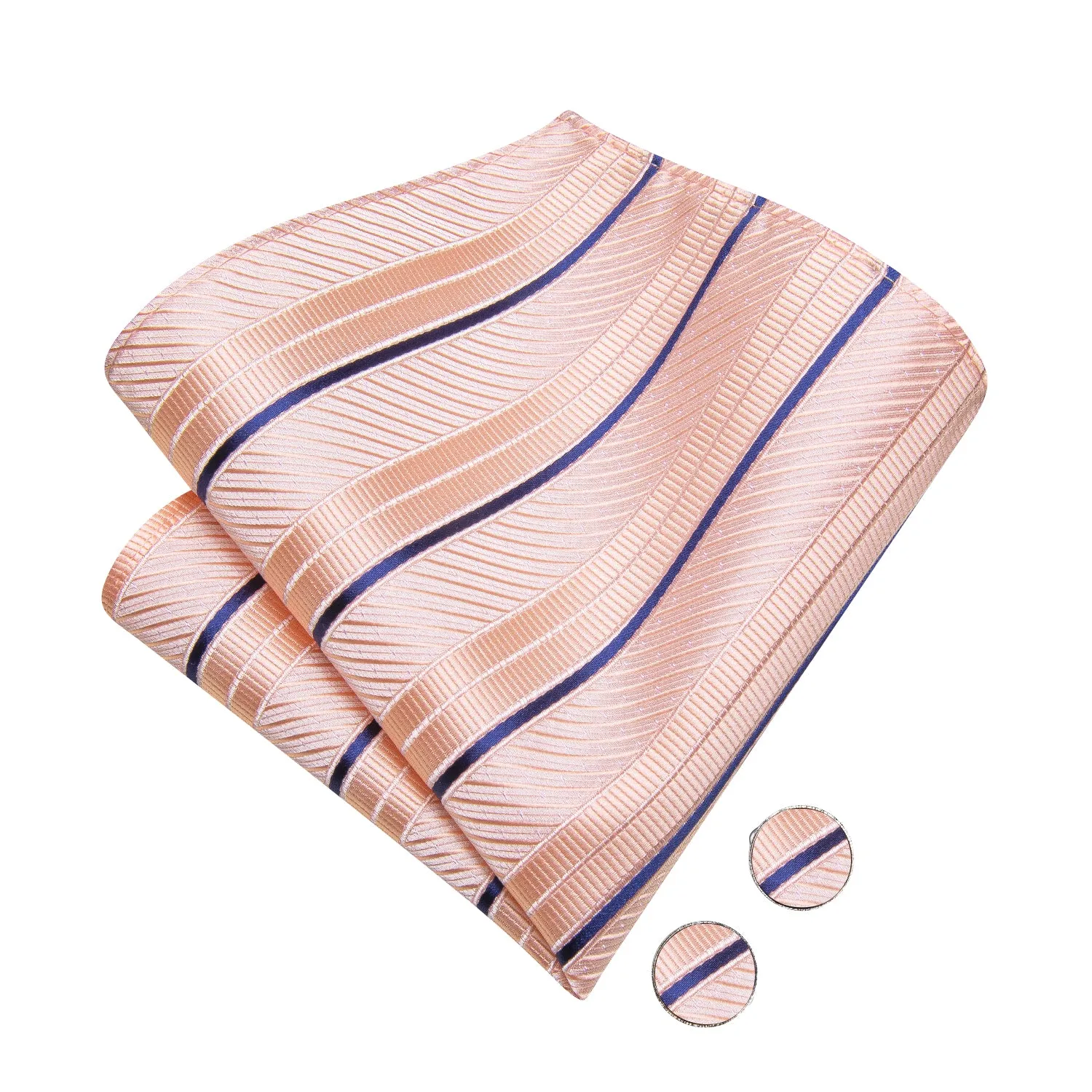 Hi-Tie Pink Blue Striped Pre-tied Bow Tie Hanky Cufflinks Set