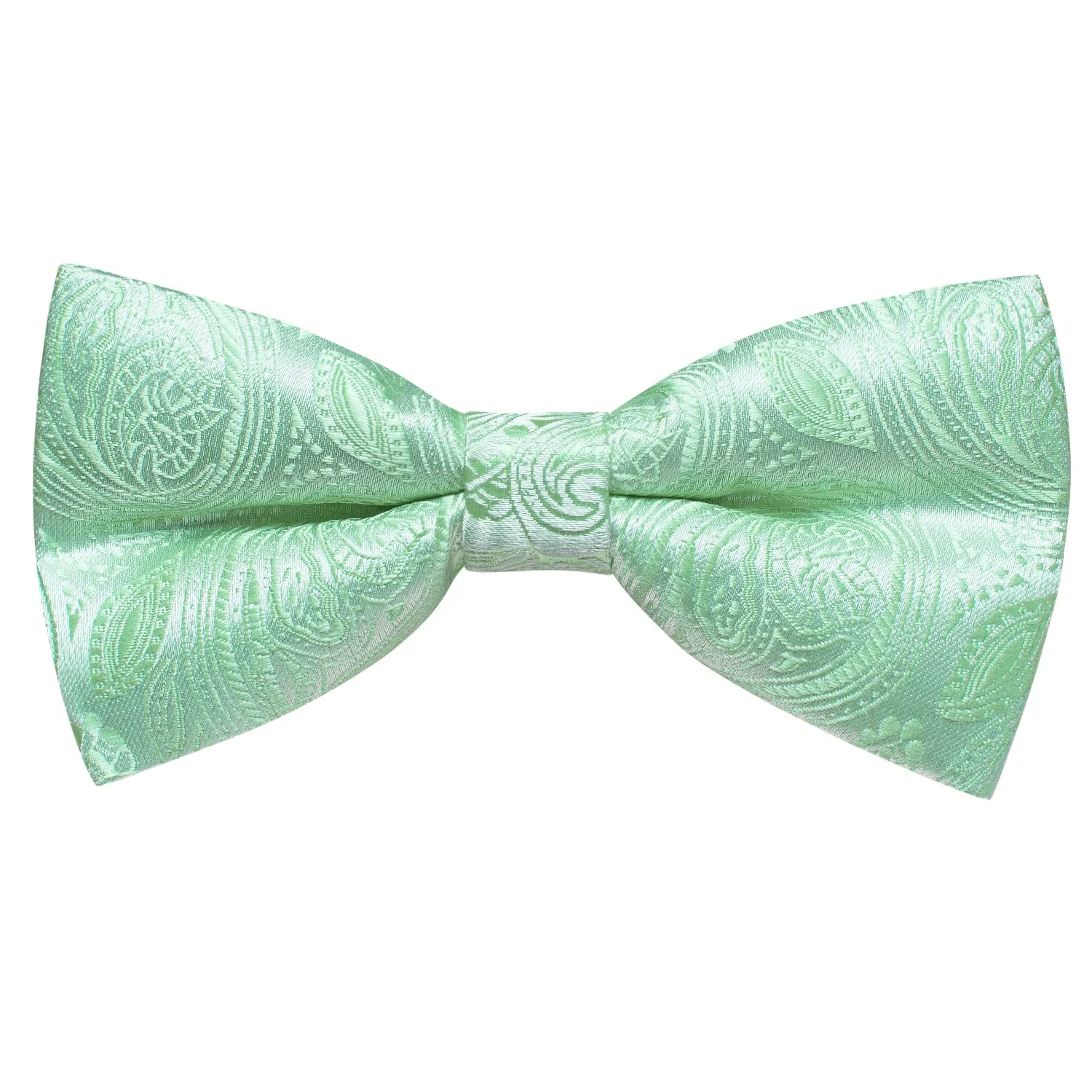 Mint Green Paisley Pre-tied Bow Tie Hanky Cufflinks Set