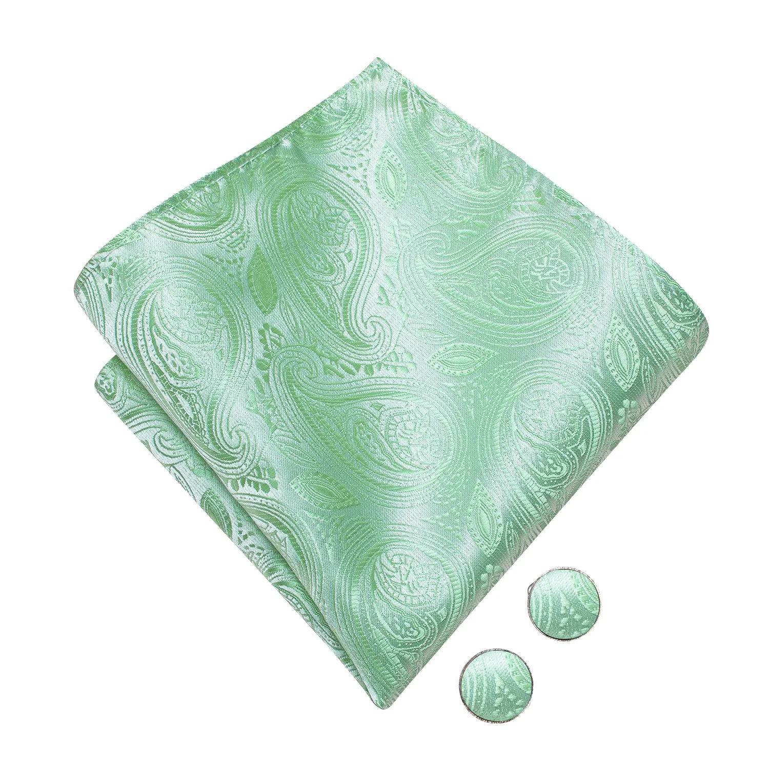 Mint Green Paisley Pre-tied Bow Tie Hanky Cufflinks Set