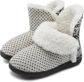 MIXIN Women Comfort Warm Fluffy Faux Fur Slipper Boots Soft Memory Foam Ankle Booties House Pull on Shoes Anti-Slip Sole Indoor Outdoor