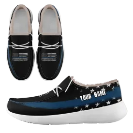 Personalized USA Flag Sneakers, Custom Stars and Stripes Loafer Shoes, Fur Lining Shoe, Pride in Comfort,FN042-24020304-2w