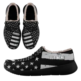Personalized USA Flag Sneakers, Custom Stars and Stripes Loafer Shoes, Fur Lining Shoe, Pride in Comfort,FN042-24020304-6b