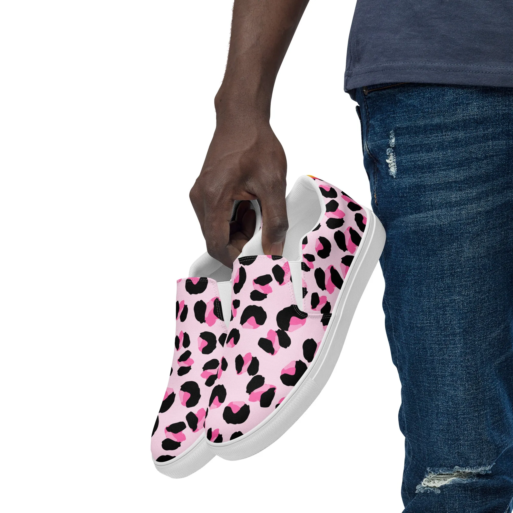 Rainbow Pink Leopard Print Slip-on Shoes (male sizes)