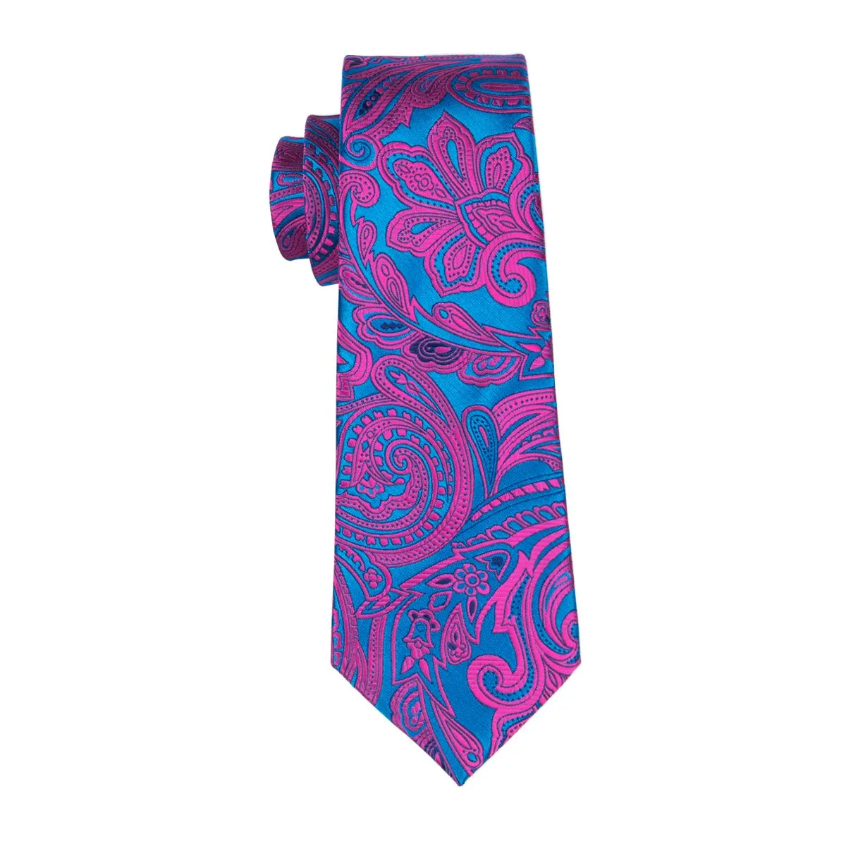 Red Blue Paisley Tie Pocket Square Cufflinks Set Gift Box Set