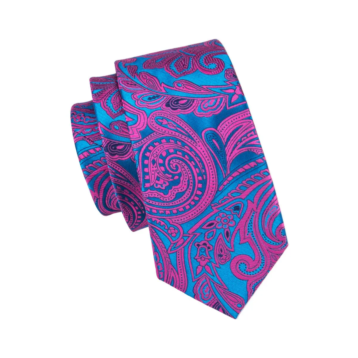 Red Blue Paisley Tie Pocket Square Cufflinks Set Gift Box Set