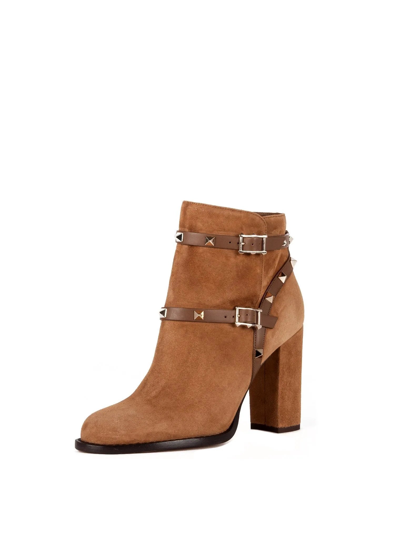 Rockstud Suede Ankle Boots - Tan
