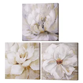 White Floral Canvas Wall Art Print Set of 3 - 20" x 20"
