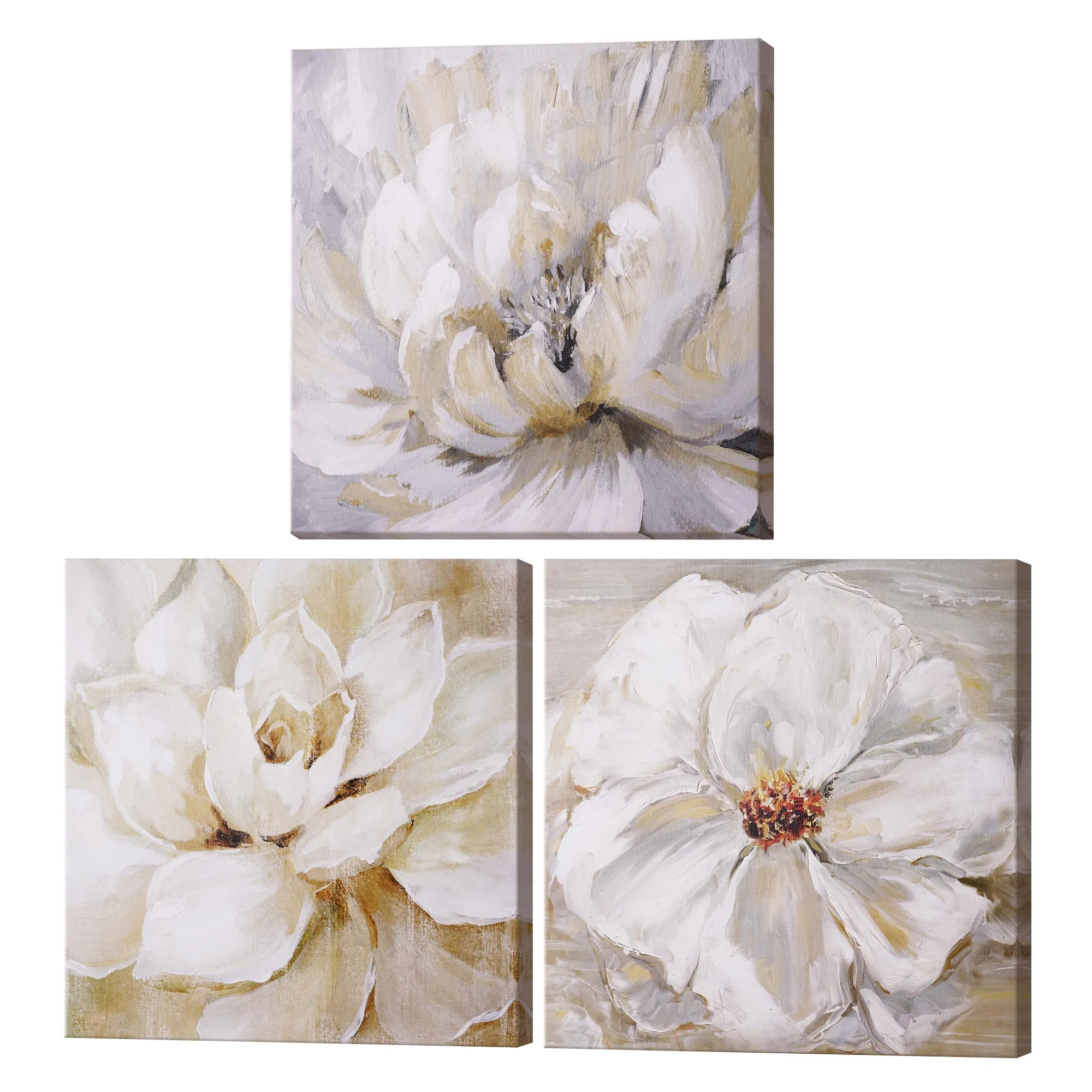 White Floral Canvas Wall Art Print Set of 3 - 20" x 20"
